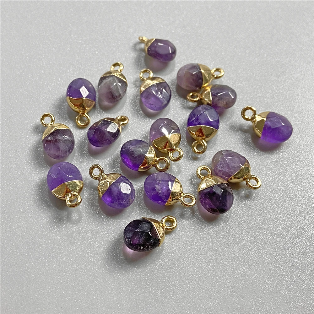 5pcs Natural Stone Oval Faceted Charm Pendant for DIY Jewellery Making Necklace Earrings Gem Pendant Accessory 6x10MM Wholesale