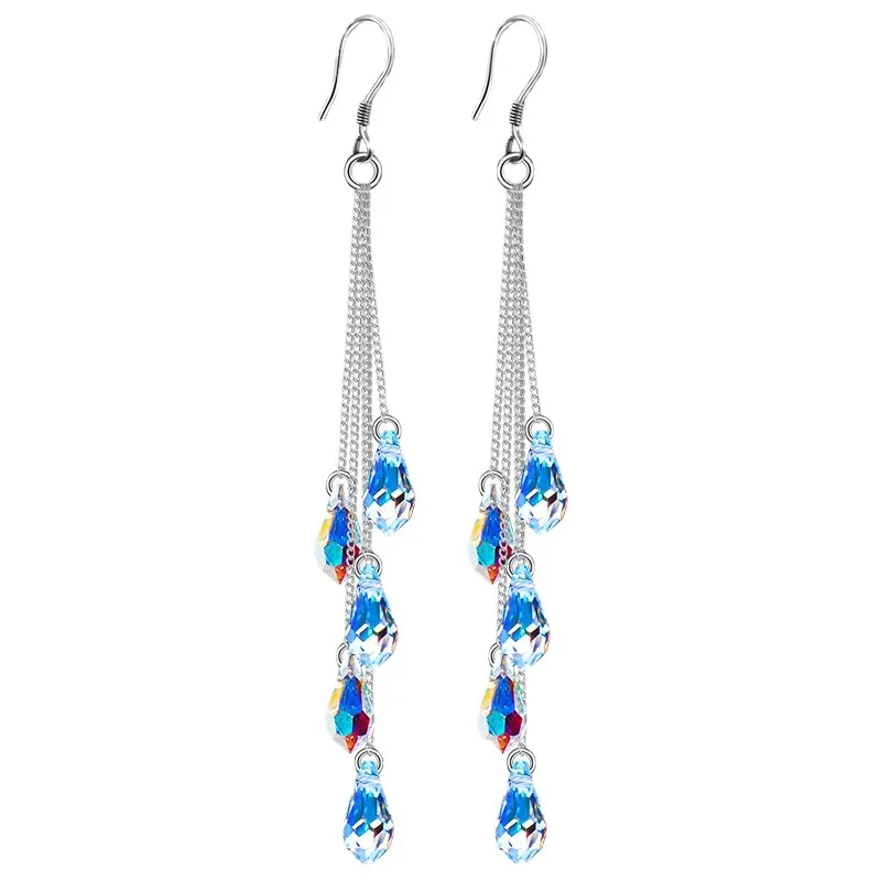 2023 Fashion Crystal Water Drop Tassel Earrings for Women Temperament Colorful Long Earrings Bridal Wedding Party Jewelry Gifts