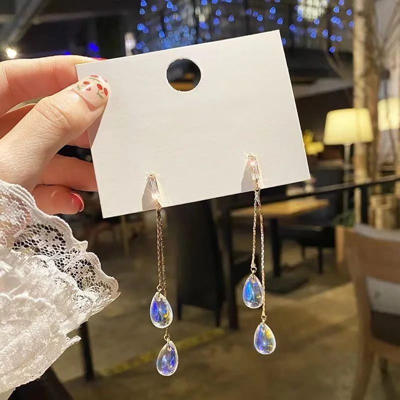 2023 Fashion Crystal Water Drop Tassel Earrings for Women Temperament Colorful Long Earrings Bridal Wedding Party Jewelry Gifts
