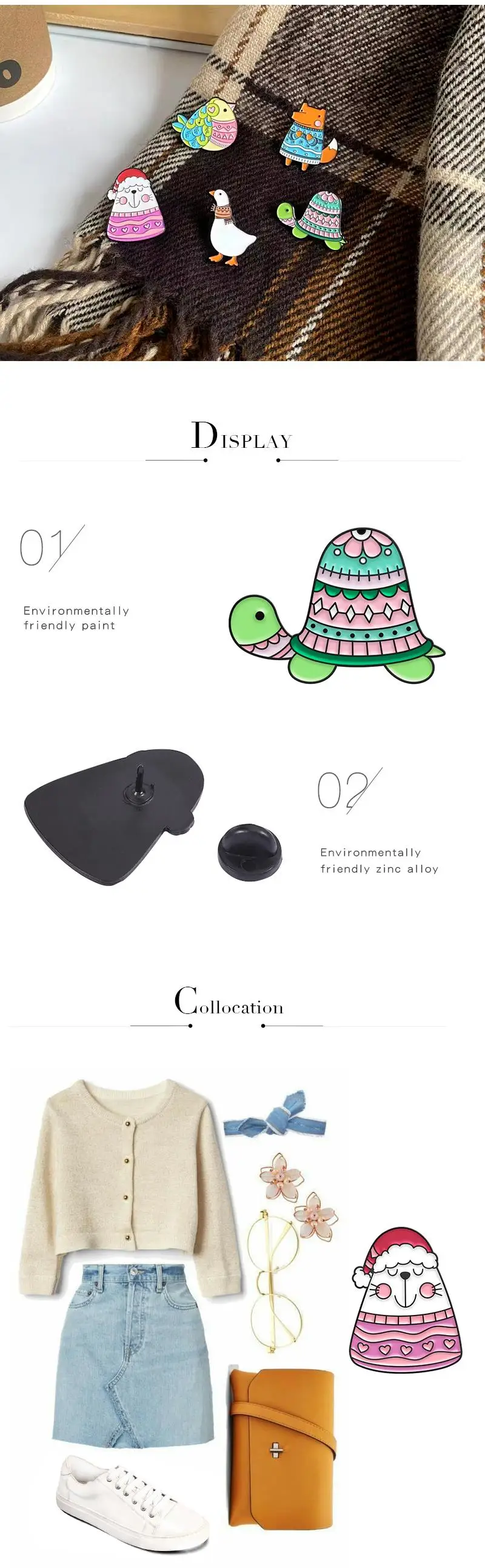 Happy Winter Enamel Pins Custom Bird Cat Fox Turtle Goose Brooches Lapel Badges Animal Sweater Jewelry Gift for Kids Friends