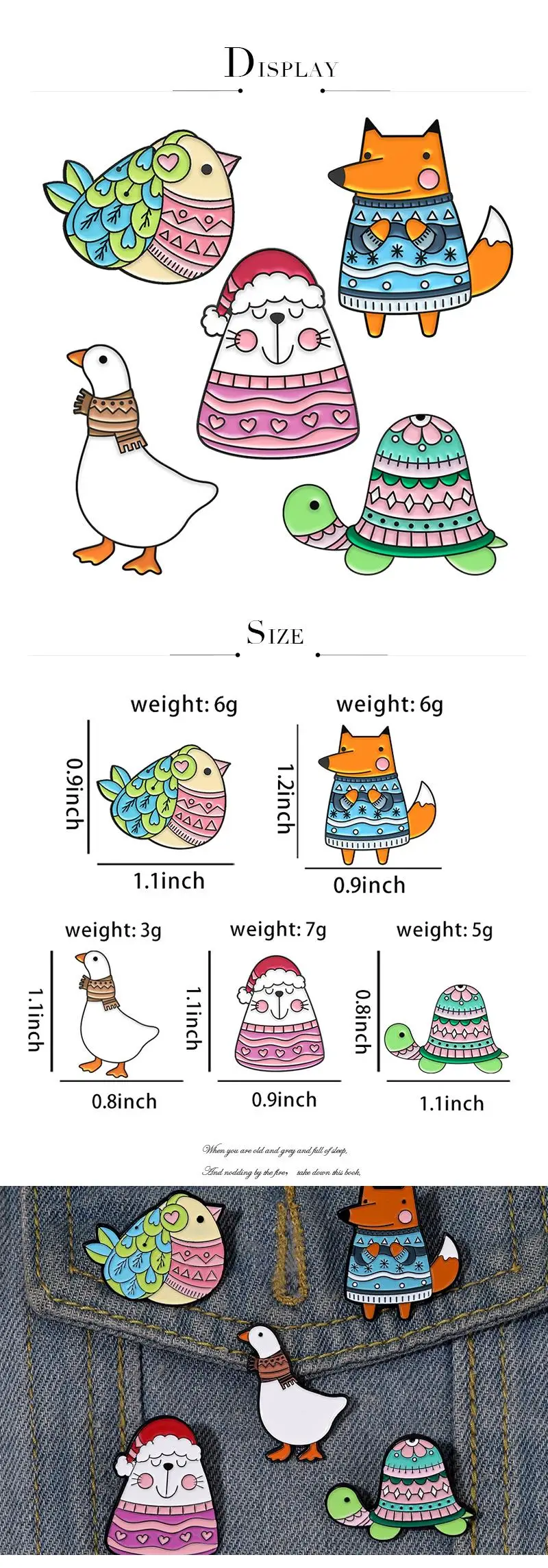 Happy Winter Enamel Pins Custom Bird Cat Fox Turtle Goose Brooches Lapel Badges Animal Sweater Jewelry Gift for Kids Friends