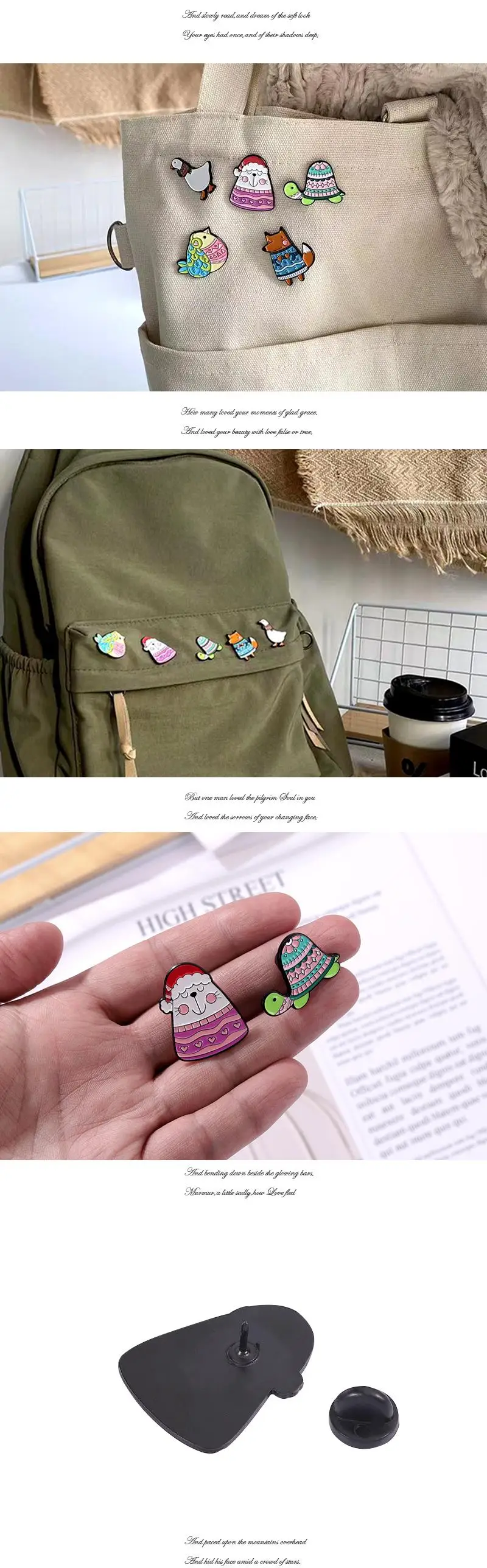 Happy Winter Enamel Pins Custom Bird Cat Fox Turtle Goose Brooches Lapel Badges Animal Sweater Jewelry Gift for Kids Friends