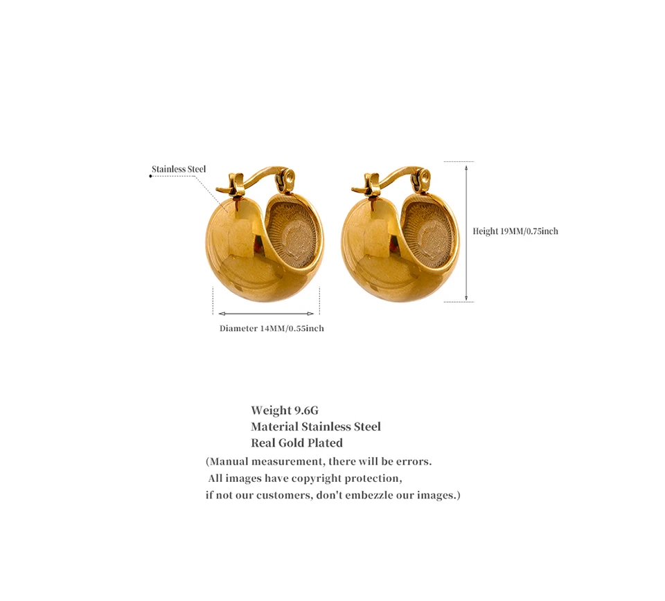 Yhpup Charm Stainless Steel Chunky Geometric Unusual Earrings Personalized Metal Rust Proof 18K Gold Color Jewelry Bijoux Femme