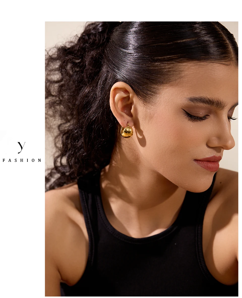 Yhpup Charm Stainless Steel Chunky Geometric Unusual Earrings Personalized Metal Rust Proof 18K Gold Color Jewelry Bijoux Femme