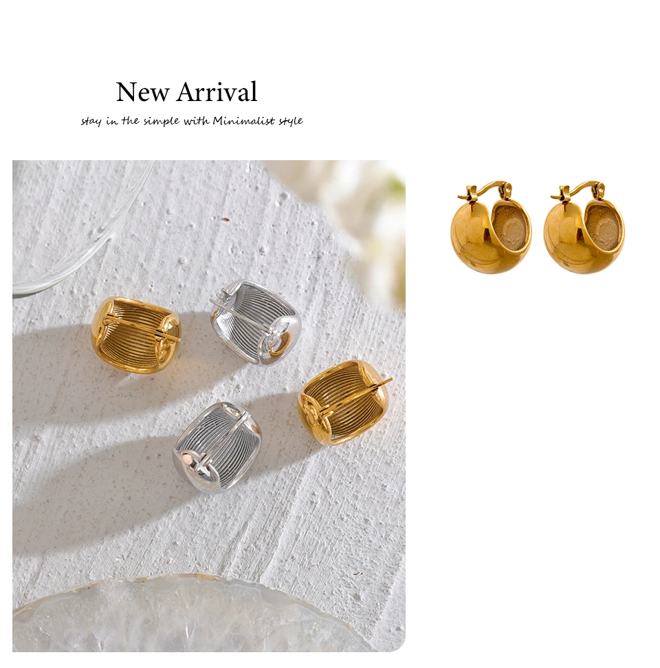 Yhpup Charm Stainless Steel Chunky Geometric Unusual Earrings Personalized Metal Rust Proof 18K Gold Color Jewelry Bijoux Femme
