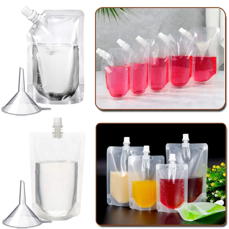 100ml-500ml Travel Drink Spout Pouches Transparent Plastic Bags Sealed Juice Storage Beverage Ice Cold Drink Pouch Portable