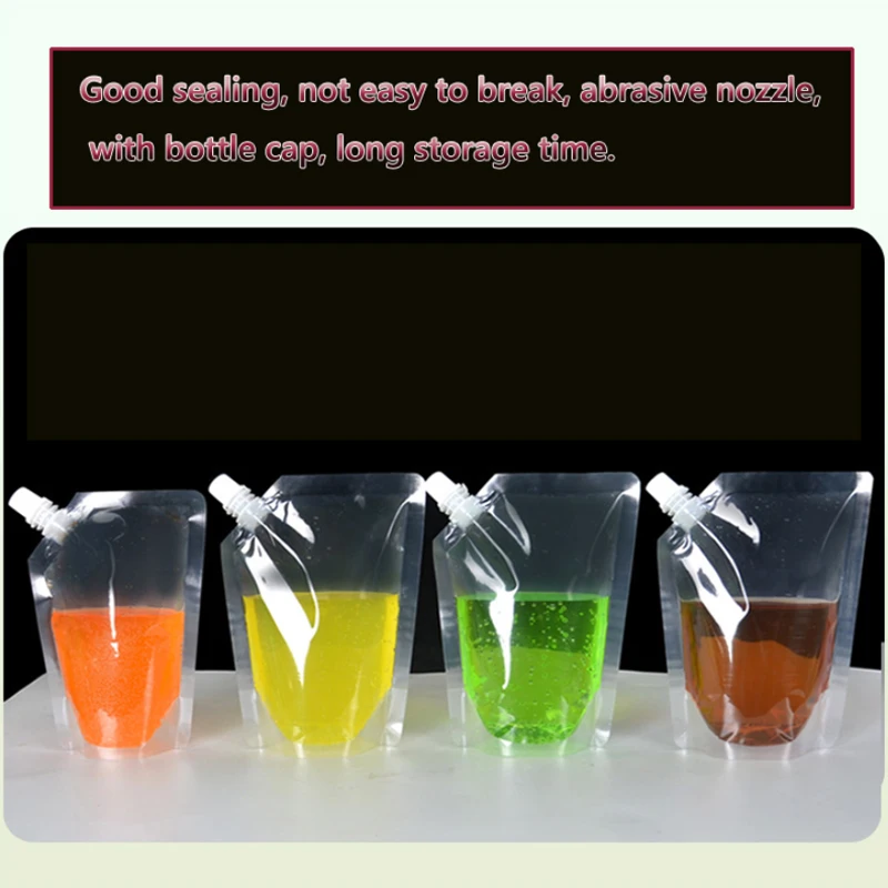 100ml-500ml Travel Drink Spout Pouches Transparent Plastic Bags Sealed Juice Storage Beverage Ice Cold Drink Pouch Portable
