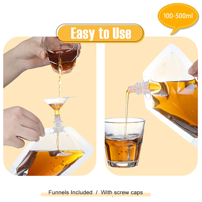 100ml-500ml Travel Drink Spout Pouches Transparent Plastic Bags Sealed Juice Storage Beverage Ice Cold Drink Pouch Portable