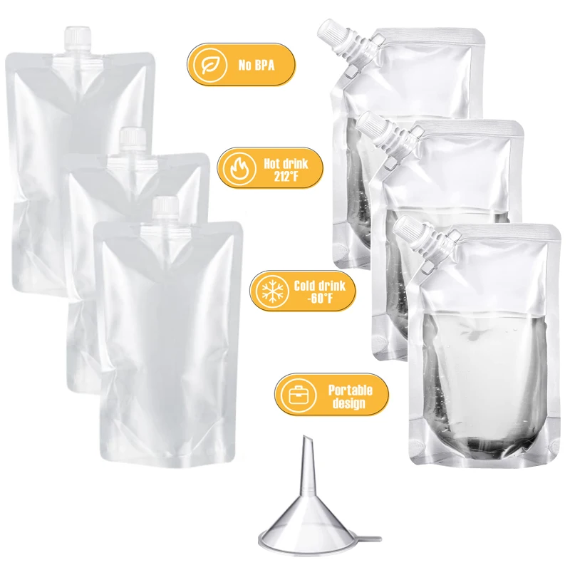 100ml-500ml Travel Drink Spout Pouches Transparent Plastic Bags Sealed Juice Storage Beverage Ice Cold Drink Pouch Portable