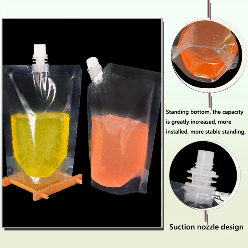 100ml-500ml Travel Drink Spout Pouches Transparent Plastic Bags Sealed Juice Storage Beverage Ice Cold Drink Pouch Portable