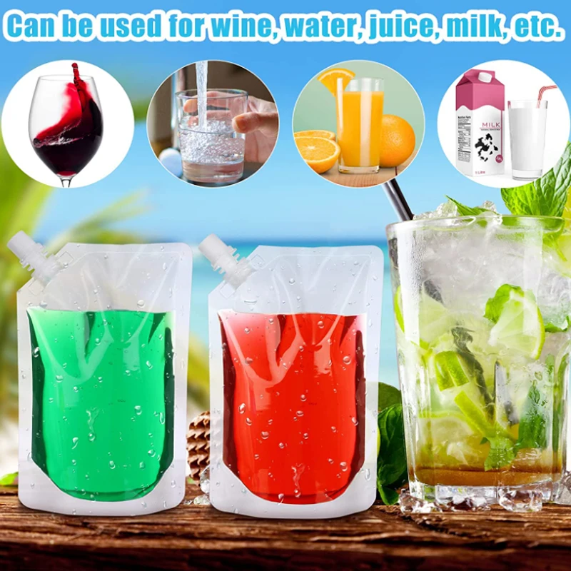 100ml-500ml Travel Drink Spout Pouches Transparent Plastic Bags Sealed Juice Storage Beverage Ice Cold Drink Pouch Portable
