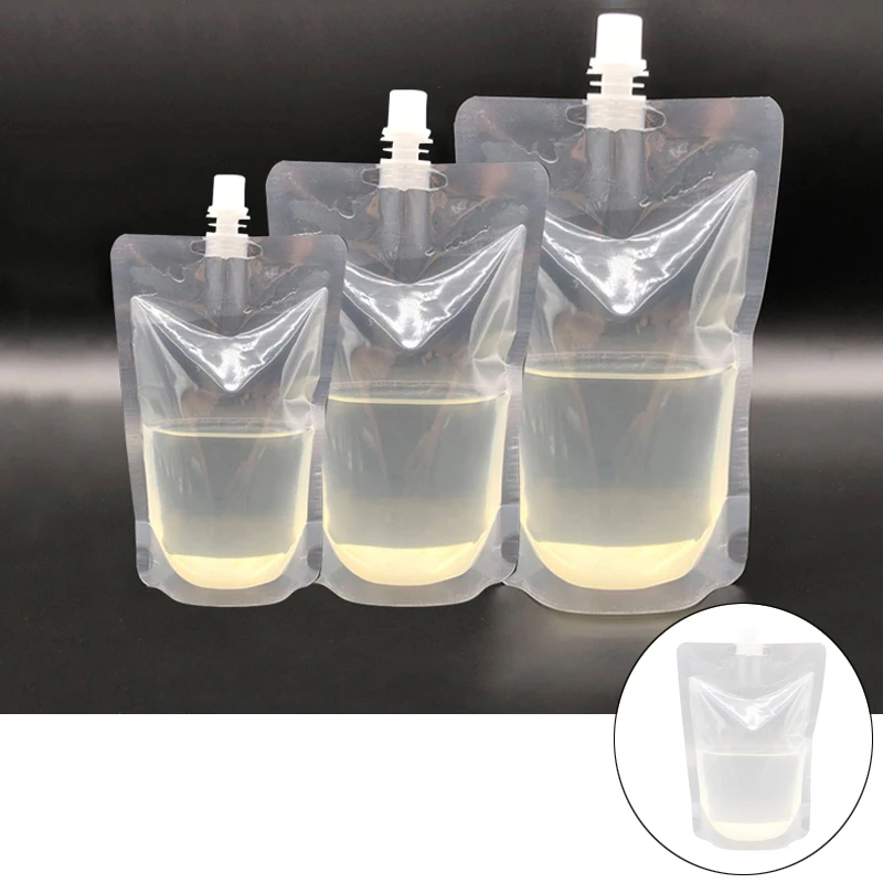 100ml-500ml Travel Drink Spout Pouches Transparent Plastic Bags Sealed Juice Storage Beverage Ice Cold Drink Pouch Portable