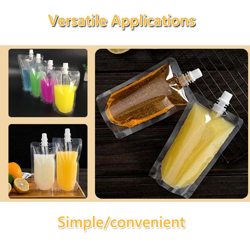 100ml-500ml Travel Drink Spout Pouches Transparent Plastic Bags Sealed Juice Storage Beverage Ice Cold Drink Pouch Portable