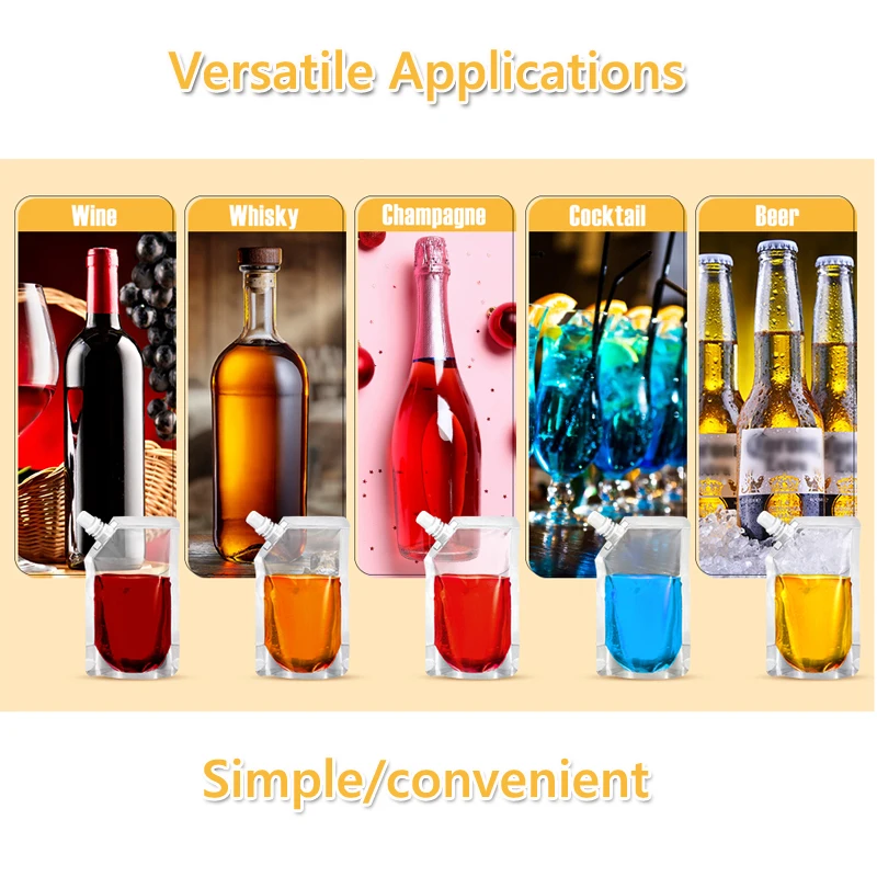 100ml-500ml Travel Drink Spout Pouches Transparent Plastic Bags Sealed Juice Storage Beverage Ice Cold Drink Pouch Portable