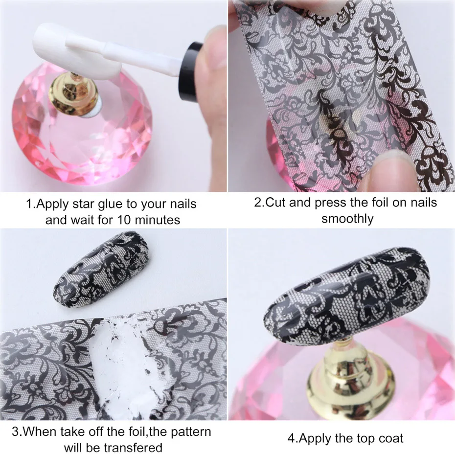 10 Roll/Box Marble Gold Foils Nail Stickers Holographic Iridescent Marble White Black Transfer Paper Decal Manicure Decor SACX04
