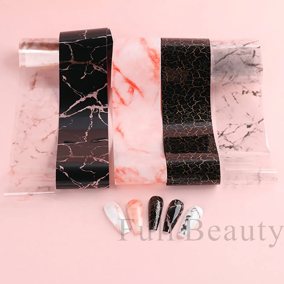 10 Roll/Box Marble Gold Foils Nail Stickers Holographic Iridescent Marble White Black Transfer Paper Decal Manicure Decor SACX04