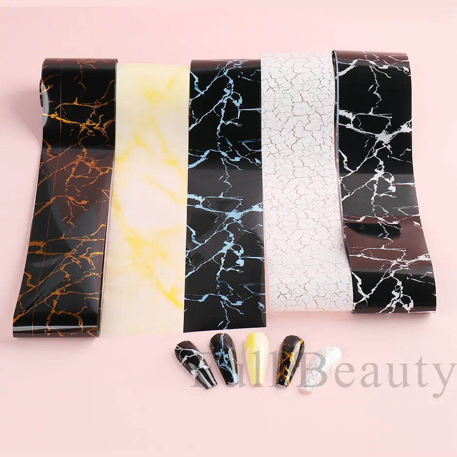 10 Roll/Box Marble Gold Foils Nail Stickers Holographic Iridescent Marble White Black Transfer Paper Decal Manicure Decor SACX04