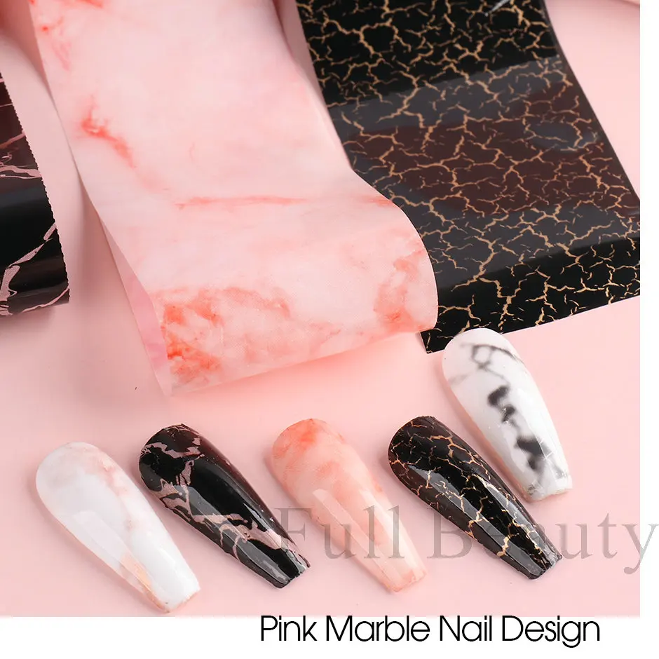 10 Roll/Box Marble Gold Foils Nail Stickers Holographic Iridescent Marble White Black Transfer Paper Decal Manicure Decor SACX04