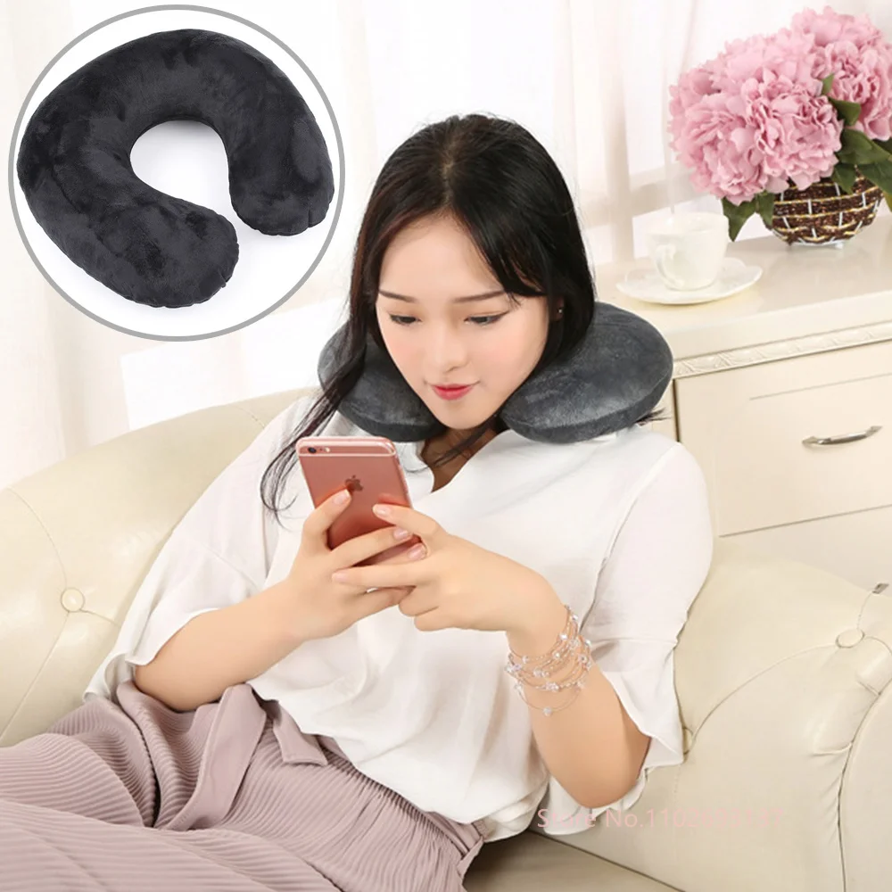 Cute Cartoon INS Style Travel Neck Pillow U-Shaped Panda Rainbow Cloud Fruit Inflatable Cushion For Kids Adults Family Friends