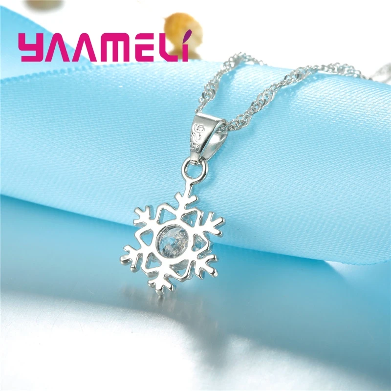 Qualified Snowflake Women 925 Sterling Silver Color Jewelry Set Zircon CZ Crystal Pendant Necklace Earrings Party Gift