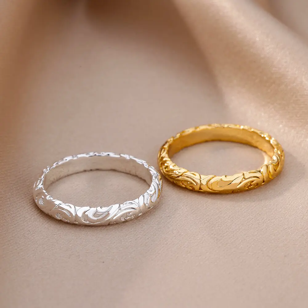 Stainless Steel Rings For Women Men Gold Color Flower Ring Female Male Engagement Wedding Party Finger Jewelry Gift 2026 Trend
