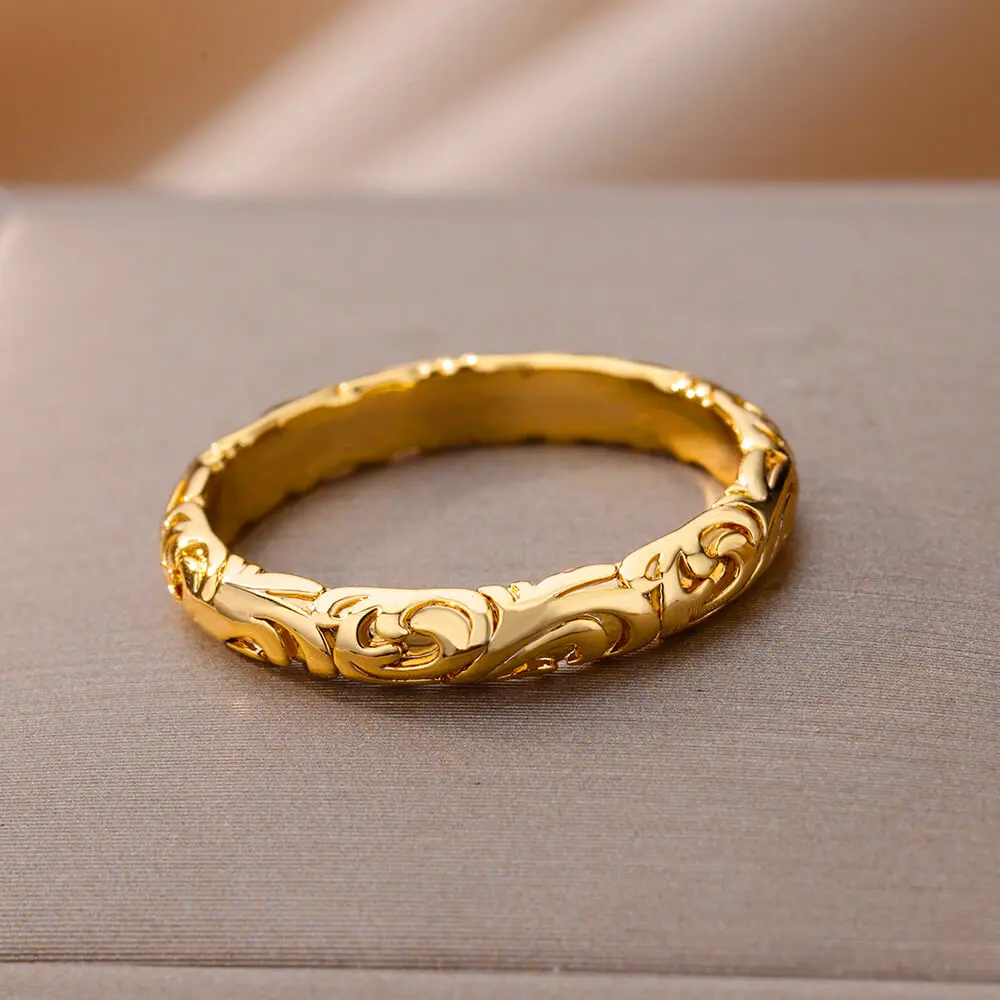 Stainless Steel Rings For Women Men Gold Color Flower Ring Female Male Engagement Wedding Party Finger Jewelry Gift 2026 Trend