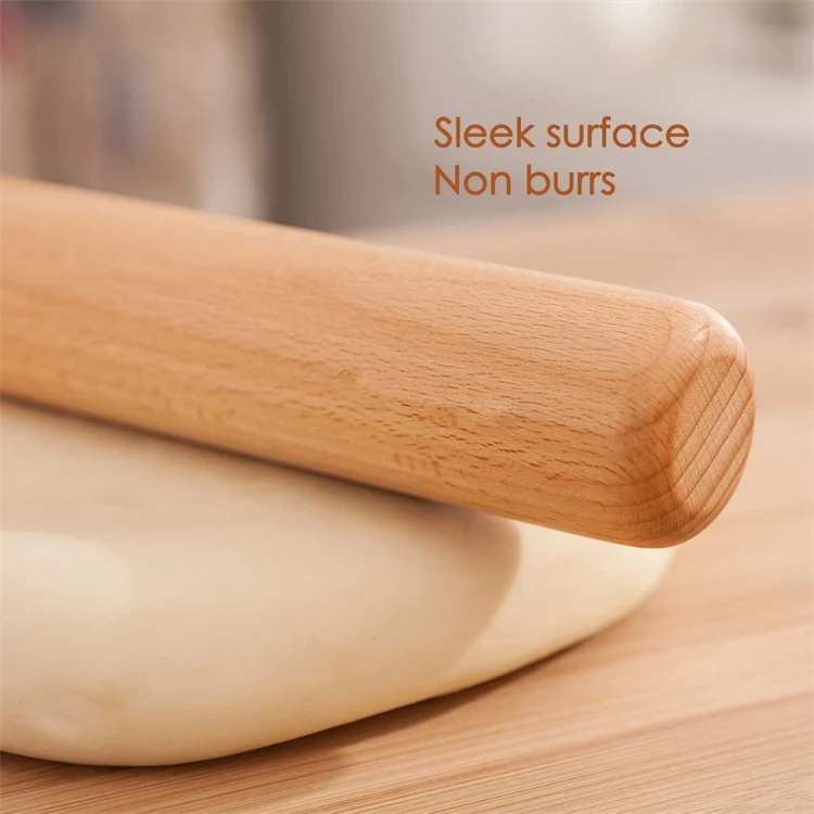LMETJMA 40cm Wood Rolling Pin Natural Beech Wood Dough Roller French Dumpling Rolling Pin for Baking Pasta Pizza Dough JT119