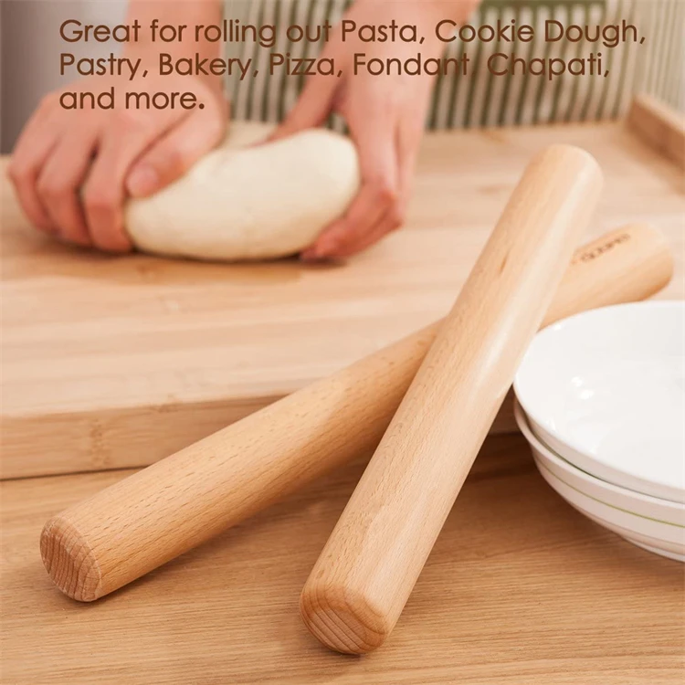 LMETJMA 40cm Wood Rolling Pin Natural Beech Wood Dough Roller French Dumpling Rolling Pin for Baking Pasta Pizza Dough JT119