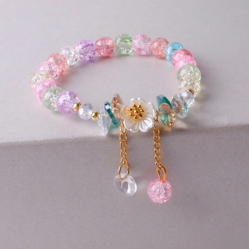 Korean New Sweet Daisy Flower Bracelet For Women Colorful Crystal Beaded Elastic Rope Bracelets Party Wedding Jewelry Gifts