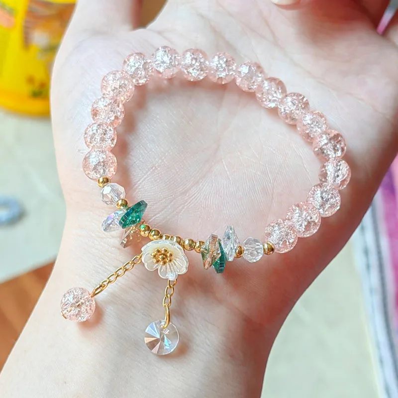 Korean New Sweet Daisy Flower Bracelet For Women Colorful Crystal Beaded Elastic Rope Bracelets Party Wedding Jewelry Gifts