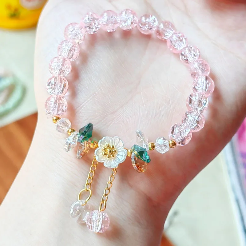 Korean New Sweet Daisy Flower Bracelet For Women Colorful Crystal Beaded Elastic Rope Bracelets Party Wedding Jewelry Gifts