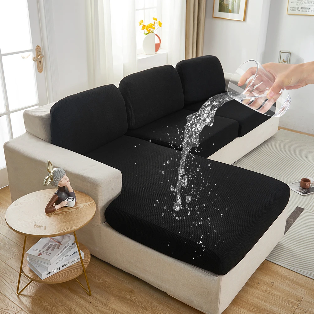 Waterproof Sofa Seat Cushion Cover Jacquard Polar Fleece Sofa Covers Elastic Removable Couch Cover Pets Kids Furniture Protector