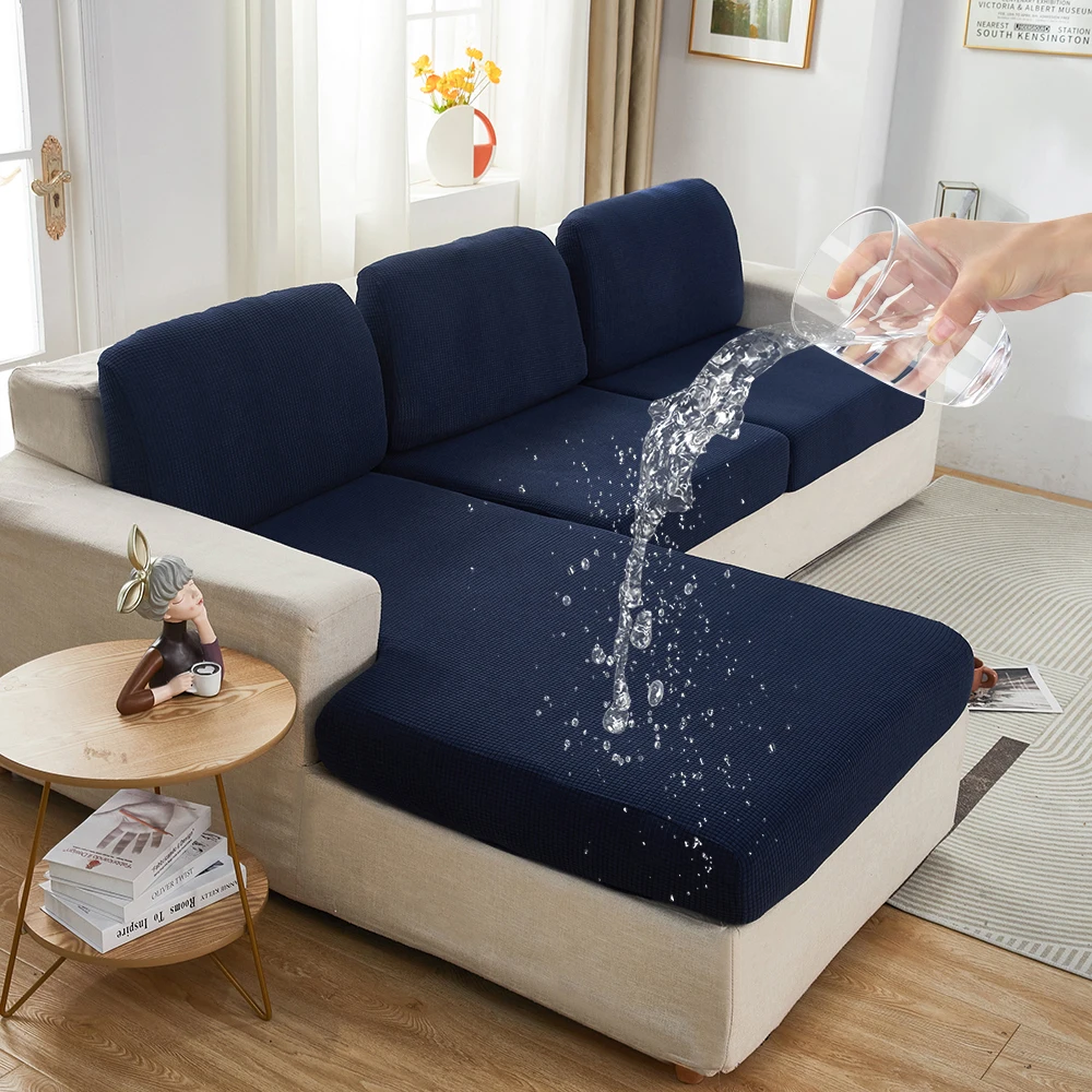 Waterproof Sofa Seat Cushion Cover Jacquard Polar Fleece Sofa Covers Elastic Removable Couch Cover Pets Kids Furniture Protector