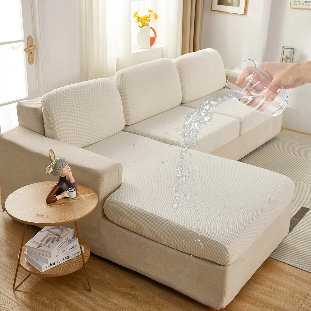 Waterproof Sofa Seat Cushion Cover Jacquard Polar Fleece Sofa Covers Elastic Removable Couch Cover Pets Kids Furniture Protector
