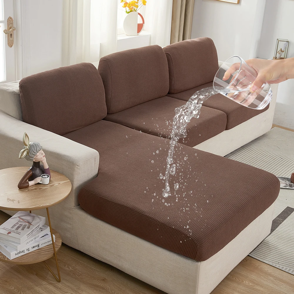Waterproof Sofa Seat Cushion Cover Jacquard Polar Fleece Sofa Covers Elastic Removable Couch Cover Pets Kids Furniture Protector