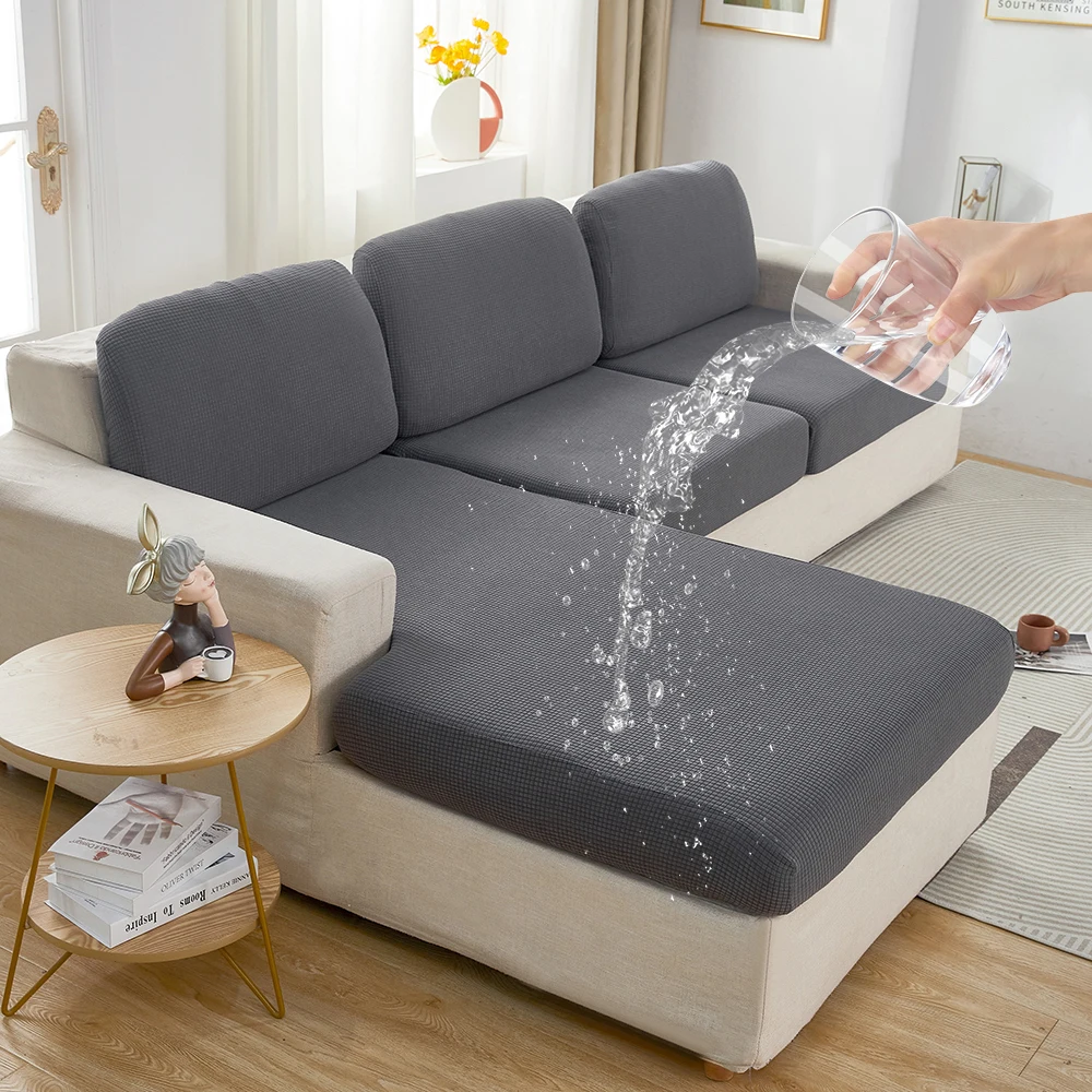 Waterproof Sofa Seat Cushion Cover Jacquard Polar Fleece Sofa Covers Elastic Removable Couch Cover Pets Kids Furniture Protector