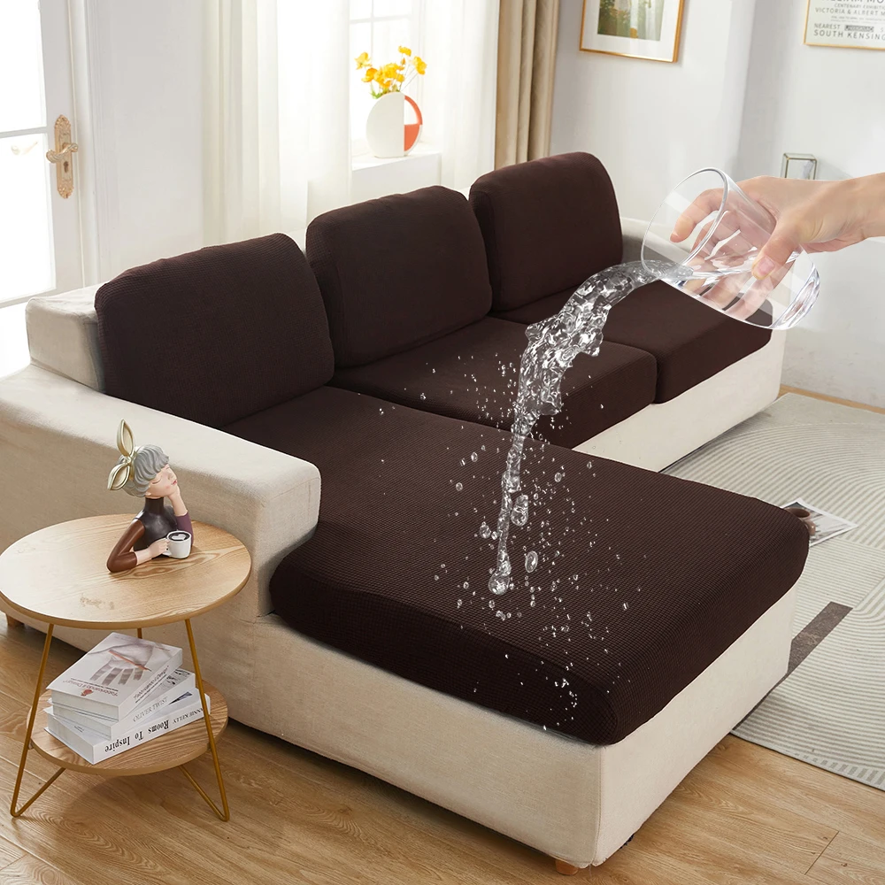 Waterproof Sofa Seat Cushion Cover Jacquard Polar Fleece Sofa Covers Elastic Removable Couch Cover Pets Kids Furniture Protector