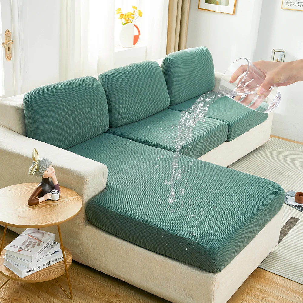Waterproof Sofa Seat Cushion Cover Jacquard Polar Fleece Sofa Covers Elastic Removable Couch Cover Pets Kids Furniture Protector