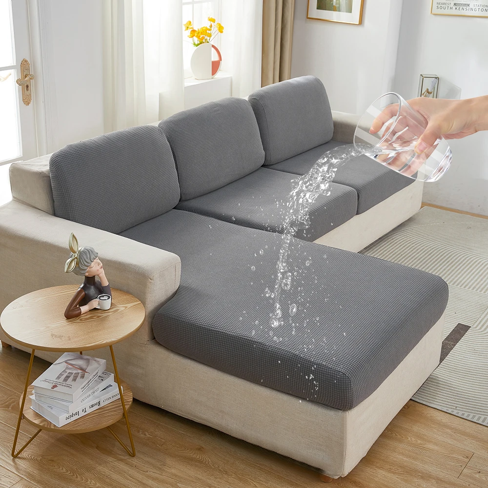 Waterproof Sofa Seat Cushion Cover Jacquard Polar Fleece Sofa Covers Elastic Removable Couch Cover Pets Kids Furniture Protector