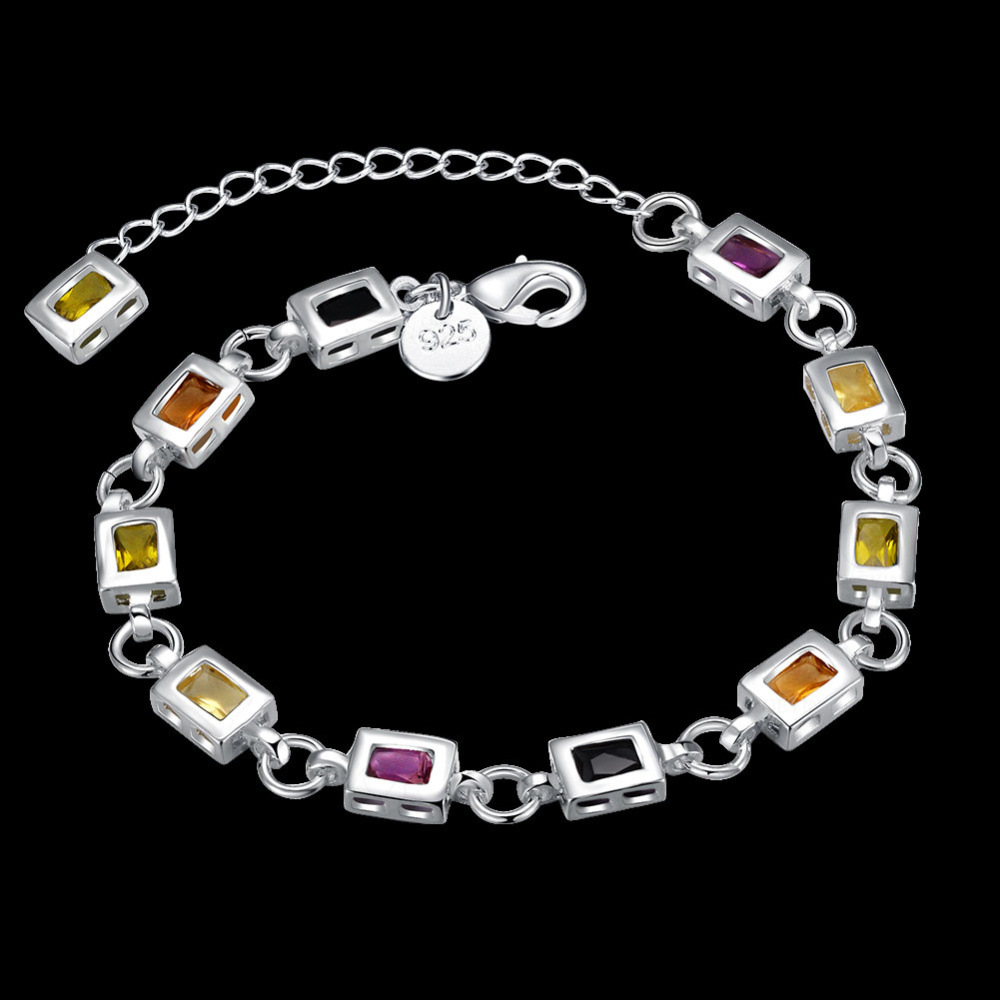 Wholesale 925 Sterling Silver Charm Bracelets Cute Zircon Chain Crystal Jewelry Fashion for Women Wedding Lady