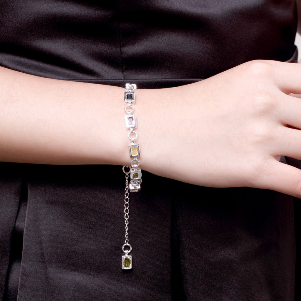 Wholesale 925 Sterling Silver Charm Bracelets Cute Zircon Chain Crystal Jewelry Fashion for Women Wedding Lady