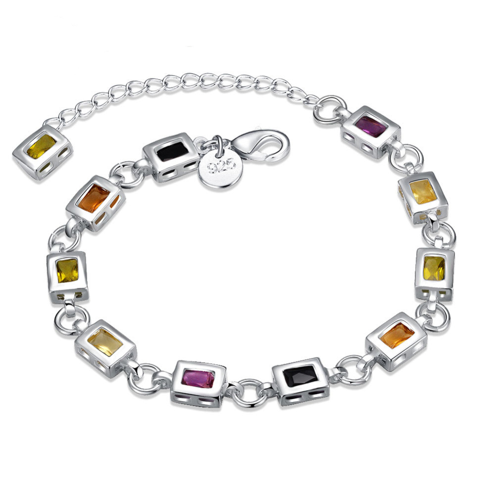 Wholesale 925 Sterling Silver Charm Bracelets Cute Zircon Chain Crystal Jewelry Fashion for Women Wedding Lady