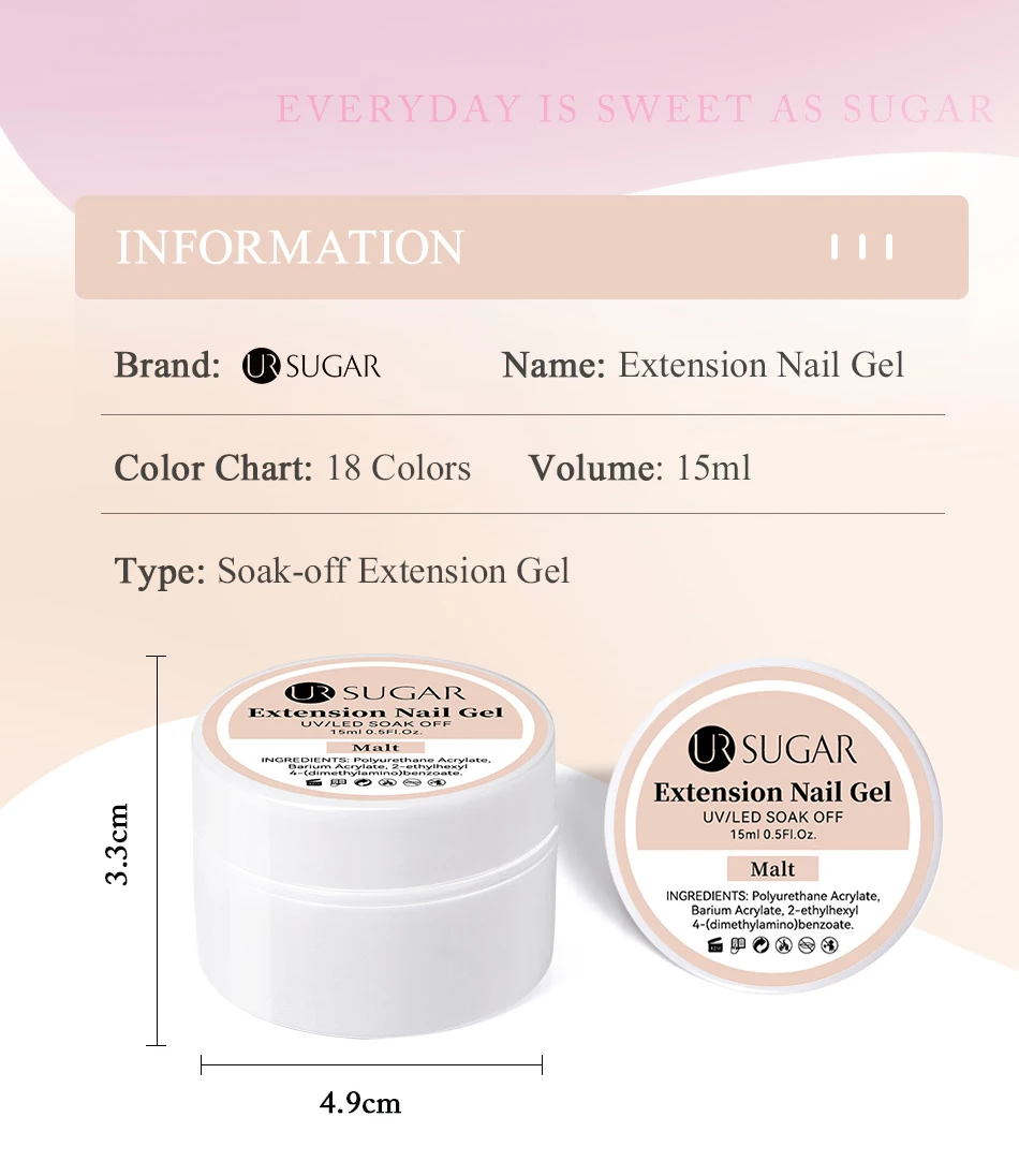 UR SUGAR 15ml Box Extension Nail Gel Jelly Pink White Clear UV Gel Hard Gel Extension Gel Nails Finger French Nail Art Manicure