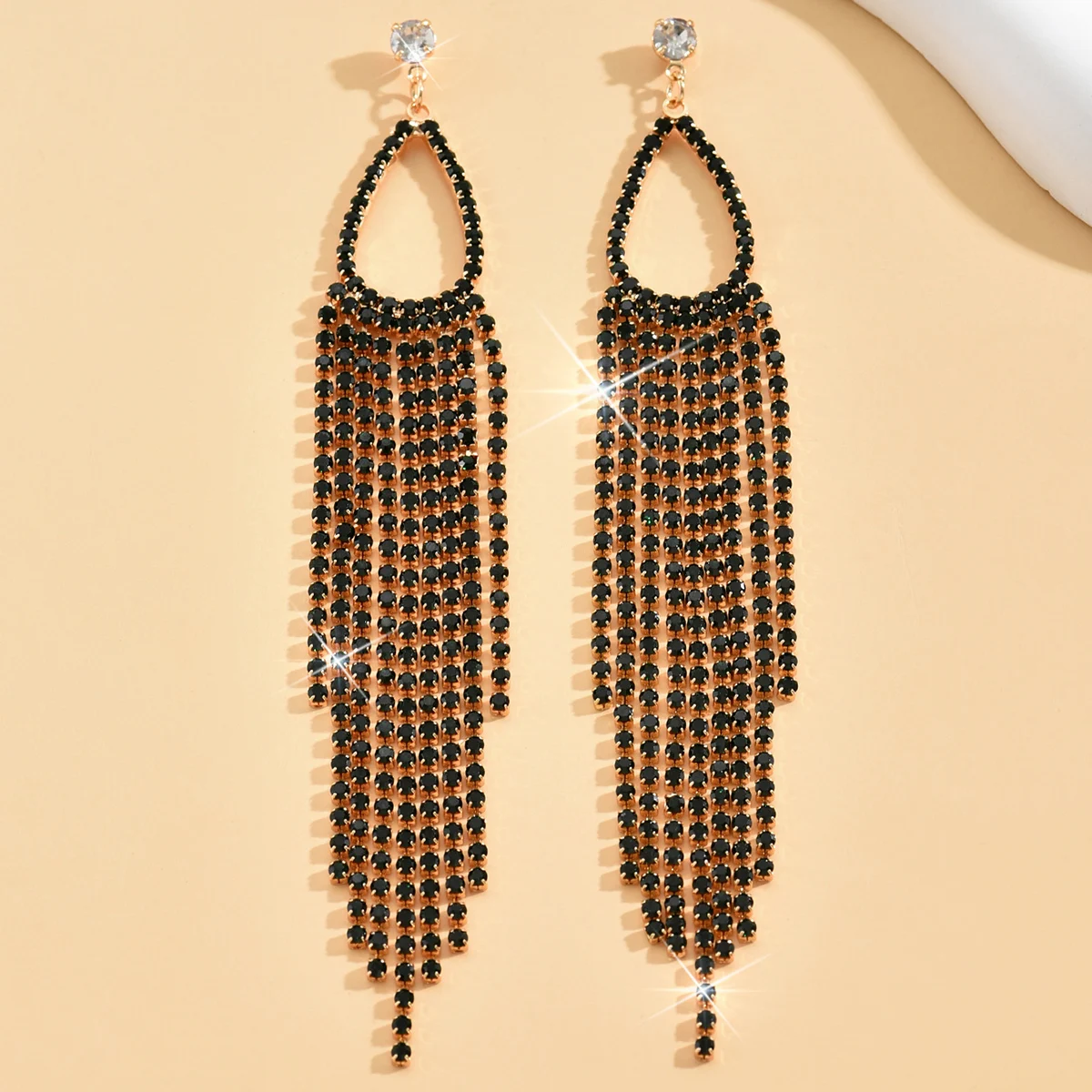 2pcs of Women's Jewelry Rhinestone Tassel Earrings Luxurious Fashion Accessories for Wedding Parties