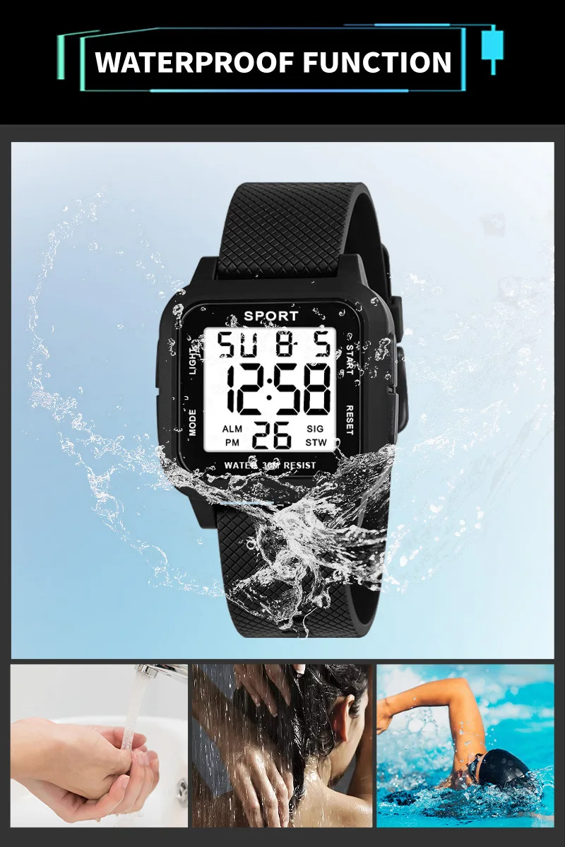 YIKAZE Sports Men Watch Retro Square Men's Digital Watch Multifunction Military Alarm Clock LED Wristwatch for Male Kids Gifts
