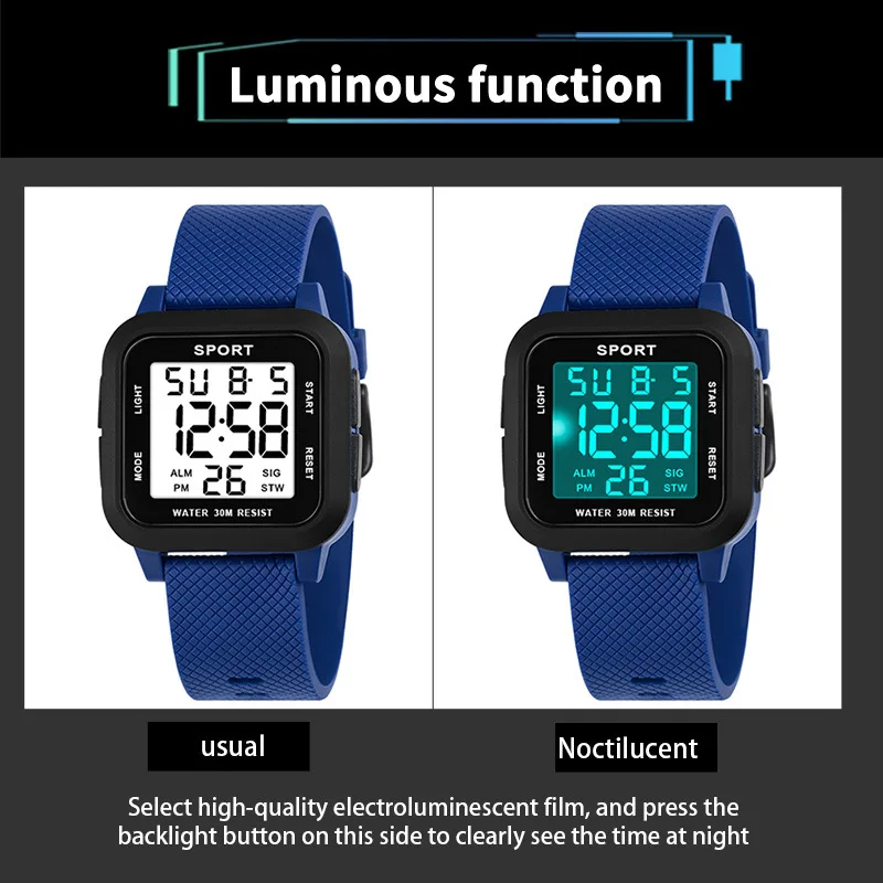 YIKAZE Sports Men Watch Retro Square Men's Digital Watch Multifunction Military Alarm Clock LED Wristwatch for Male Kids Gifts