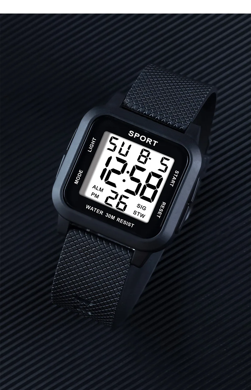 YIKAZE Sports Men Watch Retro Square Men's Digital Watch Multifunction Military Alarm Clock LED Wristwatch for Male Kids Gifts