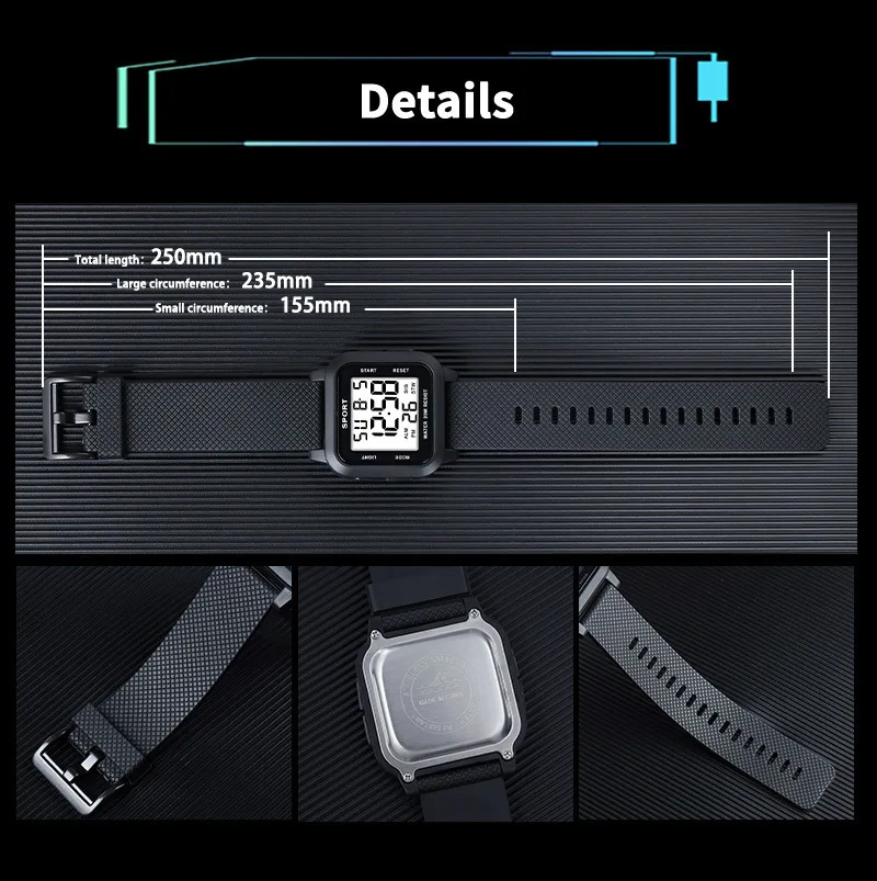 YIKAZE Sports Men Watch Retro Square Men's Digital Watch Multifunction Military Alarm Clock LED Wristwatch for Male Kids Gifts
