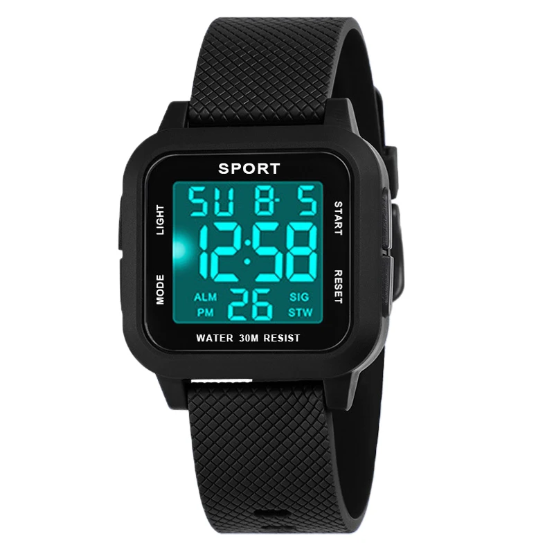 YIKAZE Sports Men Watch Retro Square Men's Digital Watch Multifunction Military Alarm Clock LED Wristwatch for Male Kids Gifts