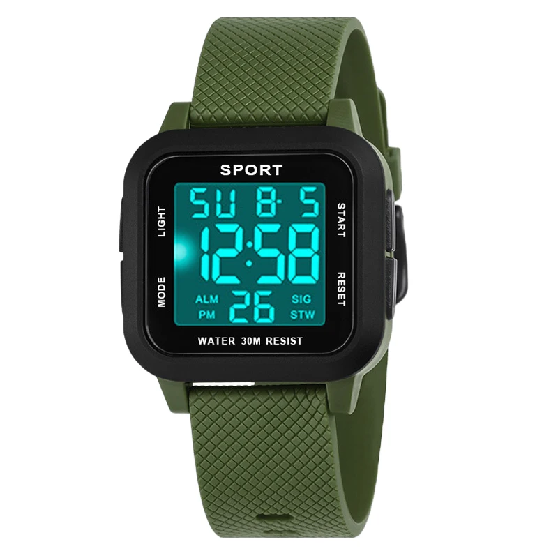 YIKAZE Sports Men Watch Retro Square Men's Digital Watch Multifunction Military Alarm Clock LED Wristwatch for Male Kids Gifts